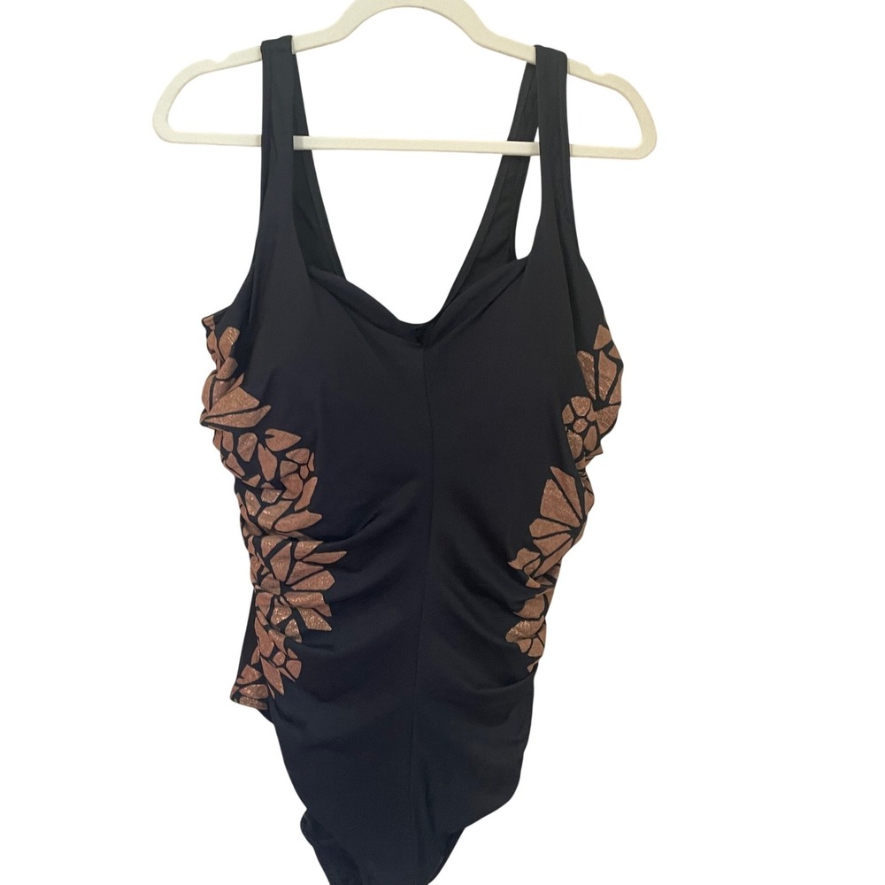 Miraclesuit Womens 22W Temptress 1pc Swimsuit Ruched Slimming Black Bronze